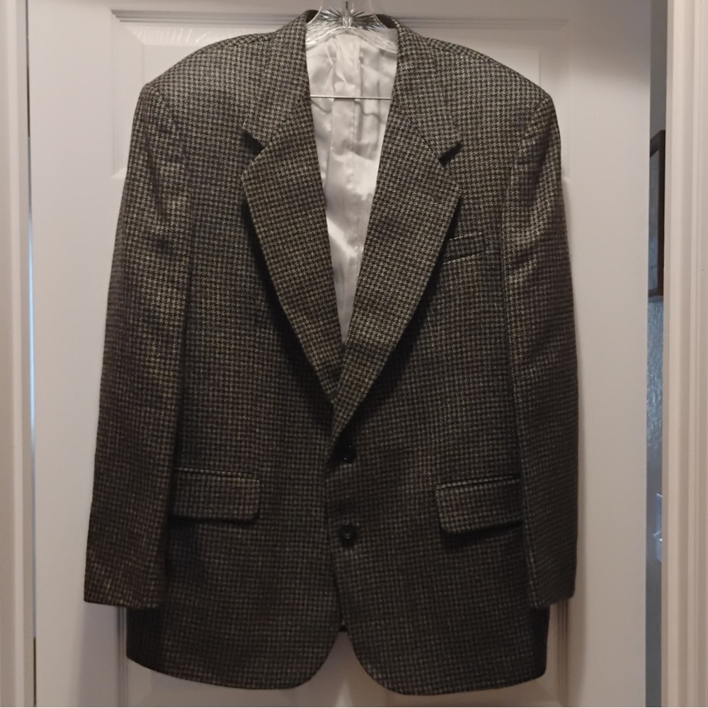 Oscar de la Renta Wool Houndstooth Blazer Men 44R Brown Vintage Sport Coat